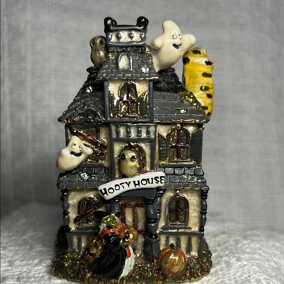 Fitz and Floyd Figurine enamel trinket box - Rare Hooty House 🎃 - Picture 1 of 8